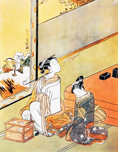 Frau, die Pfeife raucht, Ukiyo-e Kunstdruck, Tosa-Schule, Holzschnitt, japanische Zivilisation, Edo-Periode von Kitagawa Utamaro