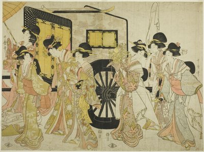 Frauen imitieren eine kaiserliche Prozession von Kitagawa Utamaro