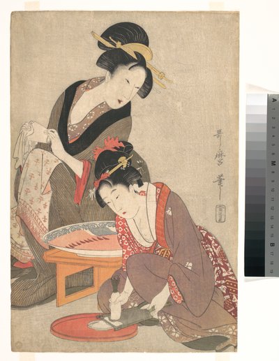 Frauen bereiten Sashimi zu von Kitagawa Utamaro