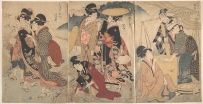 Frauen und ein Mann auf dem Land; Ein Umzug(?) von Kitagawa Utamaro