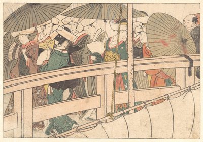 Frauen auf einer Brücke, aus dem illustrierten Buch Blumen der vier Jahreszeiten von Kitagawa Utamaro