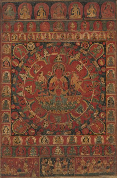 Mandala des Sonnengottes Surya umgeben von acht planetarischen Gottheiten, datiert, vermutlich 1379 von Kitaharasa