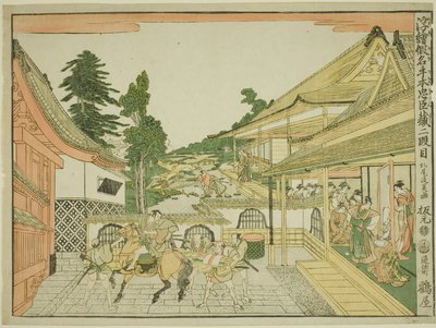 Akt II (Nidanme), aus der Serie "Perspektivbilder des Lagers der treuen Vasallen (Uki-e kanadehon Chushingura)" von Kitao Masayoshi