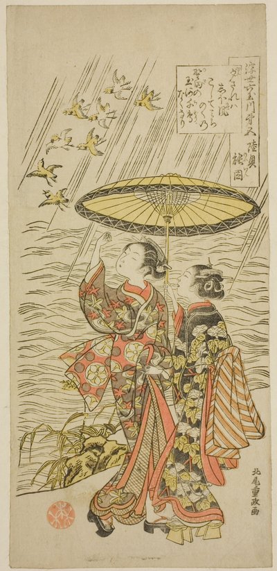 Nr. 5: Noda-Fluss in der Provinz Mutsu, aus der Serie "Sechs Juwelenflüsse der schwebenden Welt (Ukiyo Mu Tamagawa)" von Kitao Shigemasa