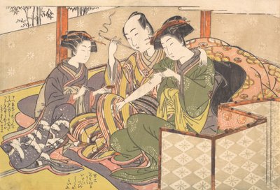 Diener trägt Medizin auf den Arm einer Geisha auf von Kitao Shigemasa