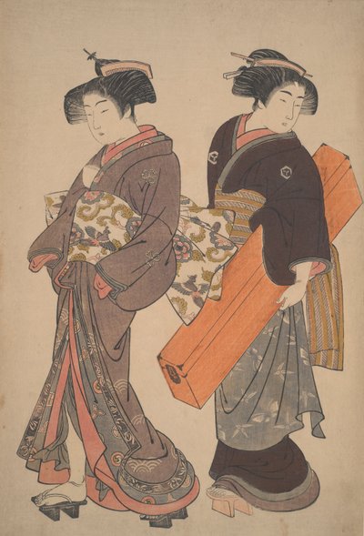 Frau mit ihrer Magd auf dem Weg zu einem Treffen von Kitao Shigemasa