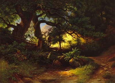 Waldabschnitt mit Holzfäller von Knud Andreassen Baade