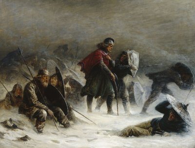 König Sverre in einem Schneesturm in den Voss-Bergen von Knud Bergslien