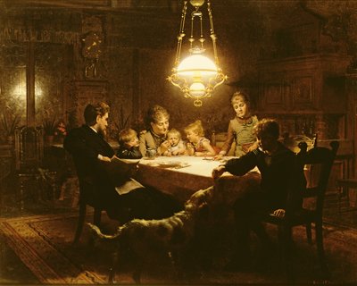 Familienabendessen im Lampenlicht, 19. Jahrhundert von Knut Ekvall