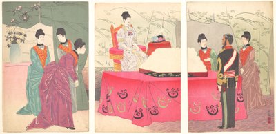 Illustration der Kaiserin, die das Hauptquartier des Generalstabs besucht von Kobayashi Kiyochika