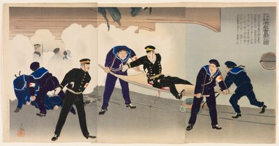 Harter Kampf auf dem Schlachtschiff Hatsuse im Hafen von Port Arthur von Kobayashi Kiyochika