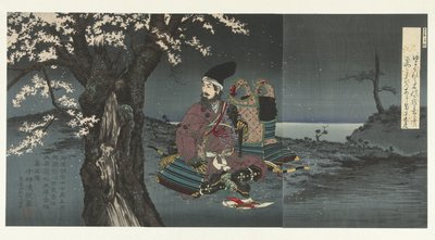 Taira no Tadanori unter einem Kirschbaum von Kobayashi Kiyochika