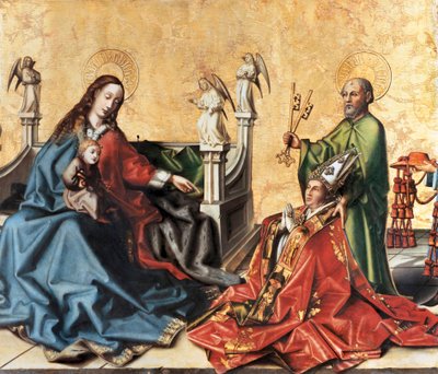 Die Vorstellung des Kardinals von Mies bei der Jungfrau. Gemälde von Konrad Witz, ca. 1444 von Konrad Witz
