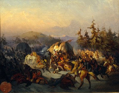 Russische Kosaken greifen französische Truppen im Transit an von Konstantin Nikolayevich Filippov