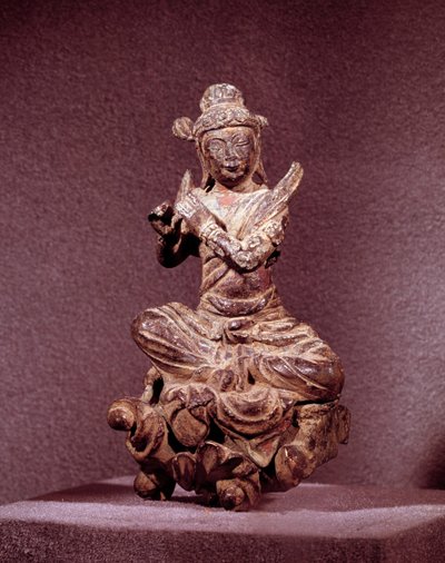 Koreanische Kunst: Darstellung einer Apsara in goldenem Bronze, Celeste. Silla-Periode (7.-10. Jahrhundert). Nationalmuseum von Korea von Korean School