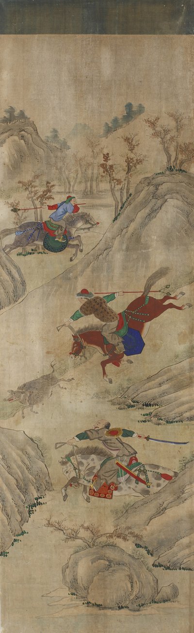 Jagdszene (3 Reiter und Wildschwein) von Korean School