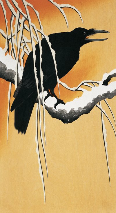 Rabe auf einem Ast (Corvus corax) von Ohara Koson