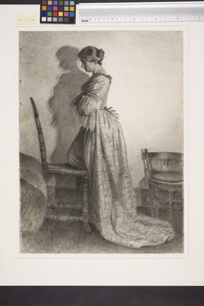 Marie Grubbe, kurz nach der Scheidung von Ulrik Frederik Gyldenløve. Ganzfigur im Profil nach links von Kristian Zahrtmann