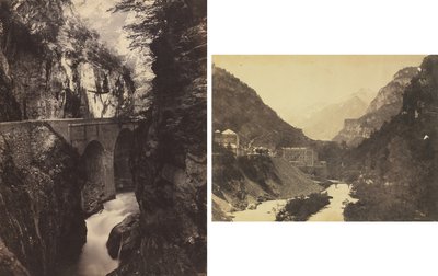 Straße nach Eaux-Chaudes, Pyrenäen (recto); Eaux-Chaudes, Pyrenäen (verso) von Kubo Shunman
