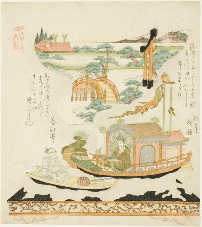 Takeda Mechanisches Gerät (Takeda karakuri): Haku Rakuten (Chinesisch: Bai Juyi) und der Fischer von Kubo Shunman