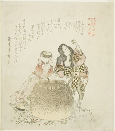 Frau und zwei Jungen sammeln Abalone, aus der Serie "Das Tosa-Tagebuch (Tosa nikki)" von Kubo Shunman