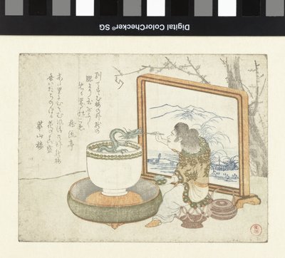 Ein junger Mann füttert einen Drachen von Kubota Shunman