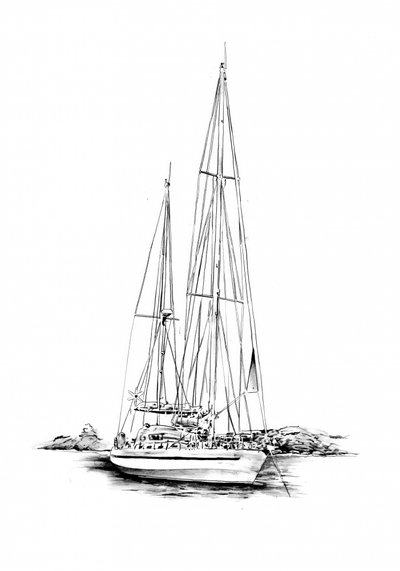 Verankerte Segelboot Skizze von Kulik