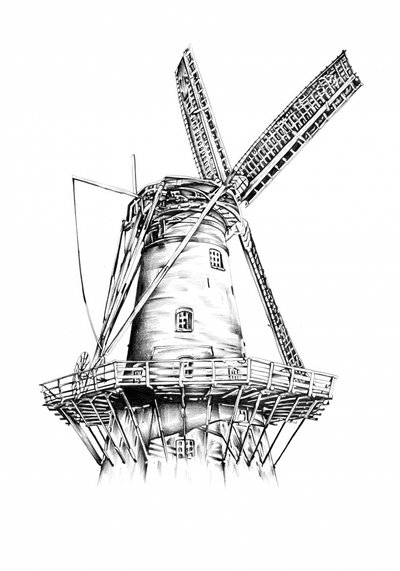 Historische Windmühlenzeichnung von Kulik