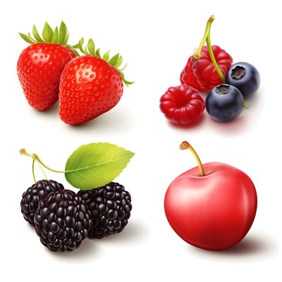 4 Früchte und Beeren isoliert auf weißem Hintergrund Set. 1 von Kurt Heppke