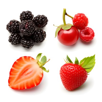 4 Früchte und Beeren isoliert auf weißem Hintergrund Set. 2 von Kurt Heppke
