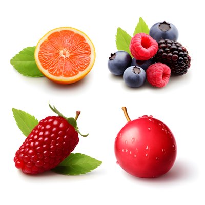 4 Früchte und Beeren isoliert auf weißem Hintergrund Set. 3 von Kurt Heppke