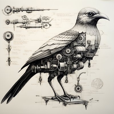 Dampfmechanische Vogel Blaupausen von Da Vinci 1 von Kurt Heppke