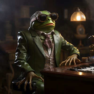 Elton John als Frosch mit Sonnenbrille und Klavier von Kurt Heppke