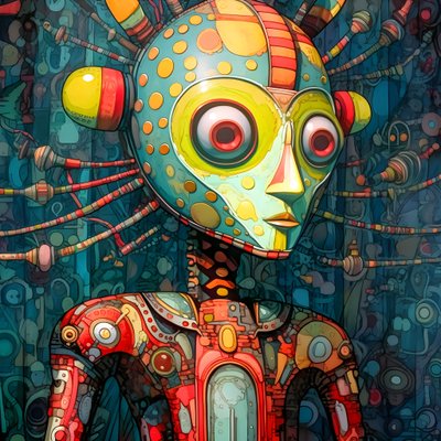 Karneval Cajun Sumpf Mutant Sci-Fi Droide, im künstlerischen Stil von Tim Burton und Beksinski 2 von Kurt Heppke