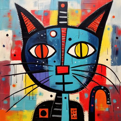 Niedliche Katze, im Stil von Picasso, Joan Miró und Basquiat 4 von Kurt Heppke