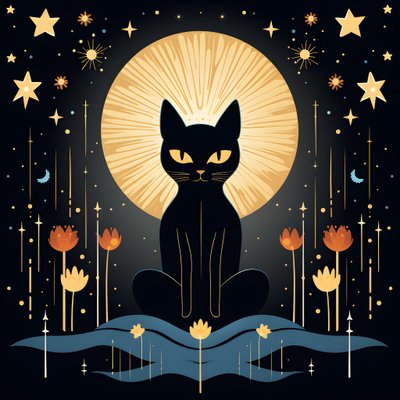 Katze in Meditation auf einer Lotusblume sitzend von Kurt Heppke