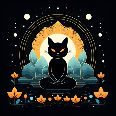 Katze in Meditation auf einer Lotusblume sitzend von Kurt Heppke
