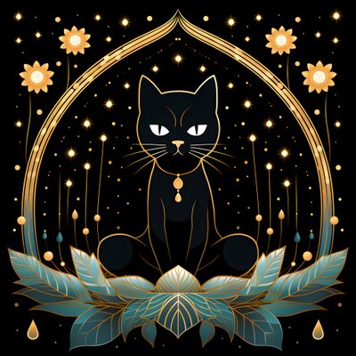 Katze in Meditation auf einer Lotusblume sitzend von Kurt Heppke