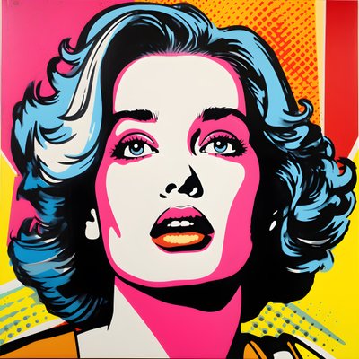Pop-Art-Porträt, Halbfigur, farbenfroh, grafisch, Morgen, im Stil von Andy Warhol, Roy Lichtenstein, Robert Rauschenberg, Jasper Johns, Keith Haring von Kurt Heppke