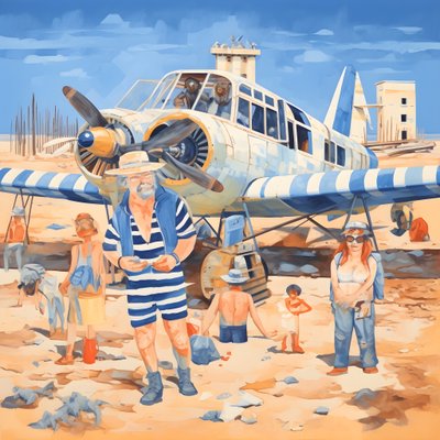 Reiten im Flugzeug, arme Tiere, Sandberg in der Ferne 1 von Kurt Heppke