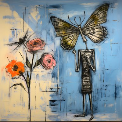 Ein originales Aquarell eines Engels, der einen Schmetterling hält von Kurt Heppke