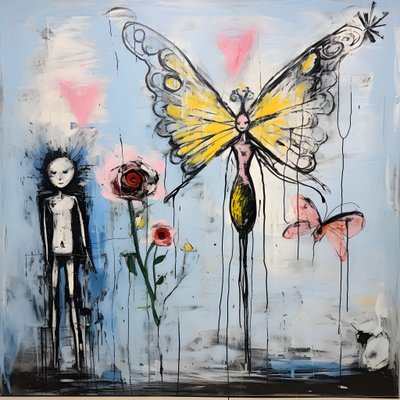 Ein originales Aquarell eines Engels, der einen Schmetterling hält von Kurt Heppke