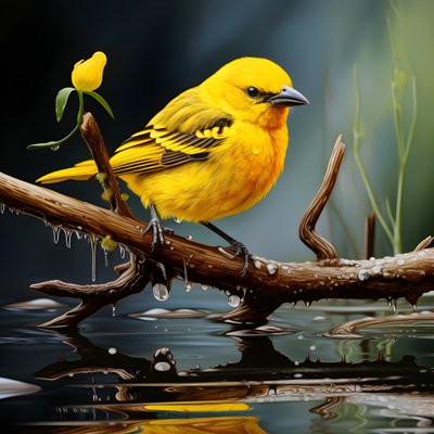 Gelber Vogel auf einem Ast im Wasser von Kurt Heppke