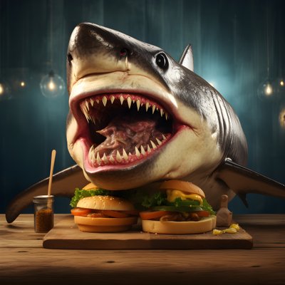 Haifischkopf-Cheeseburger mit Rindfleisch von Kurt Heppke