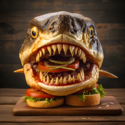Haifischkopf-Cheeseburger mit Rindfleisch von Kurt Heppke