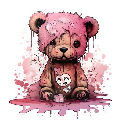 Rosafarbener Unisex-Teddy mit einem braunen Tattoo auf der Stirn 1 von Kurt Heppke