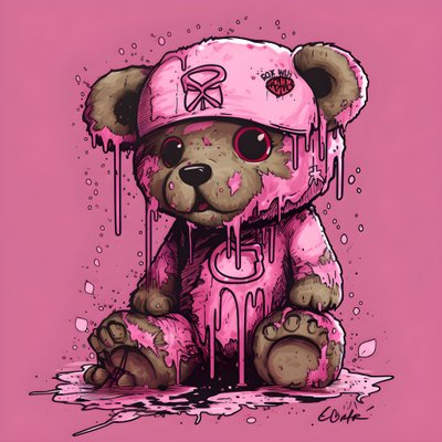 Rosafarbener Unisex-Teddy mit einem braunen Tattoo auf der Stirn 4 von Kurt Heppke