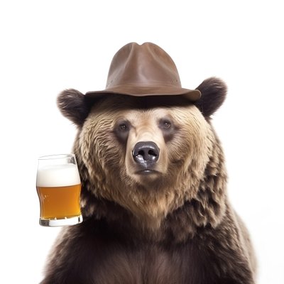 Ein Bär mit einem Zylinder und einem Bierkrug von vorne und im Profil auf weißem Hintergrund 2 von Kurt Heppke
