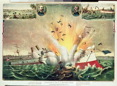 Zerstörung des US-Kriegsschiffs Maine im Hafen von Havanna, 15. Februar 1898 von Kurz and Allison