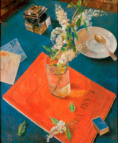 Zweig eines Vogelkirschenbaums in einem Glas, 1932 von Kuzma Sergeevich Petrov Vodkin